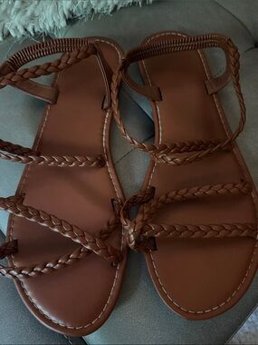 Source Unknown Brown Braided Strappy Women's Sandals